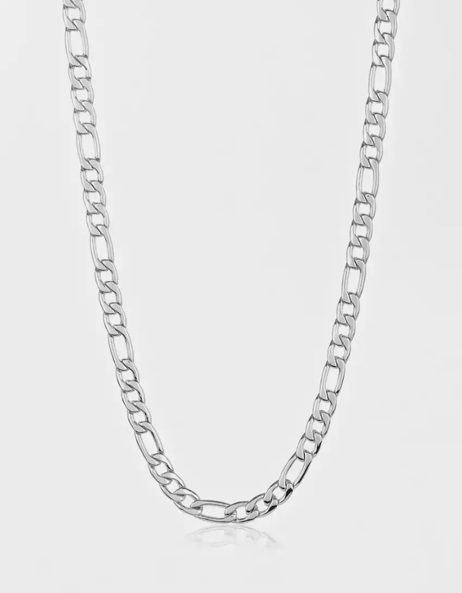 Bijoux American Eagle Polished Stainless Steel Figaro Chain Necklace Argent Homme | CBC-52500210